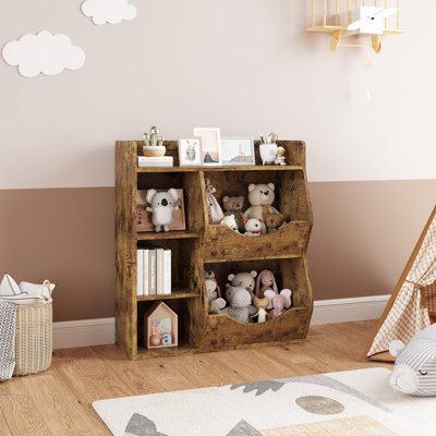 5-Cubby Kids Toy Storage Organizer, 2 Tier Bookshelf with Storage Cabinet for Boys and Girls, Wooden Bookcase for Playroom, Kids Room, Nursery, Kinder by Redwood Rover