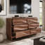 Buffet de 150 cm (59,1 po) avec 6 tiroirs à ouverture par pression, meuble de rangement de style champêtre avec texture de grain ondulé pour salle à manger, salon et couloir