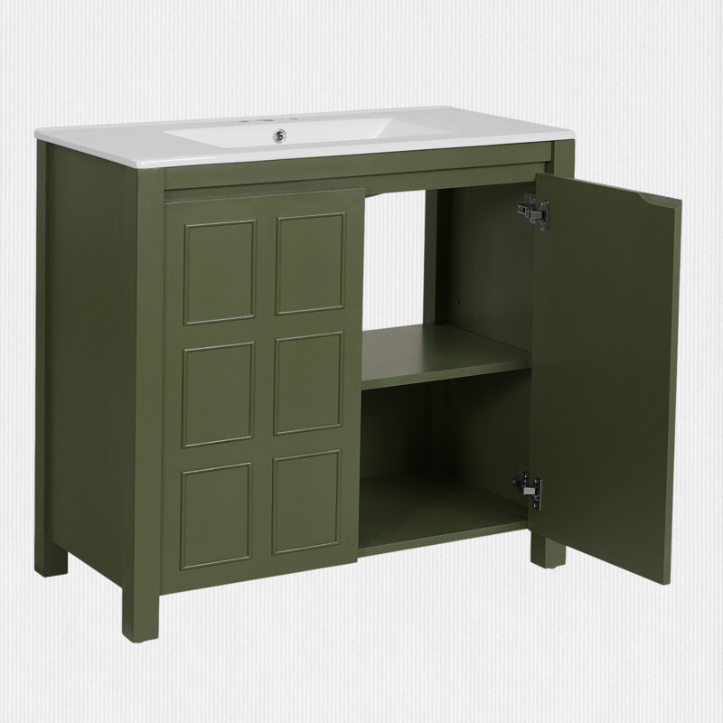 Meuble-lavabo 36 po avec lavabo et tablette réglable, Vert olive
