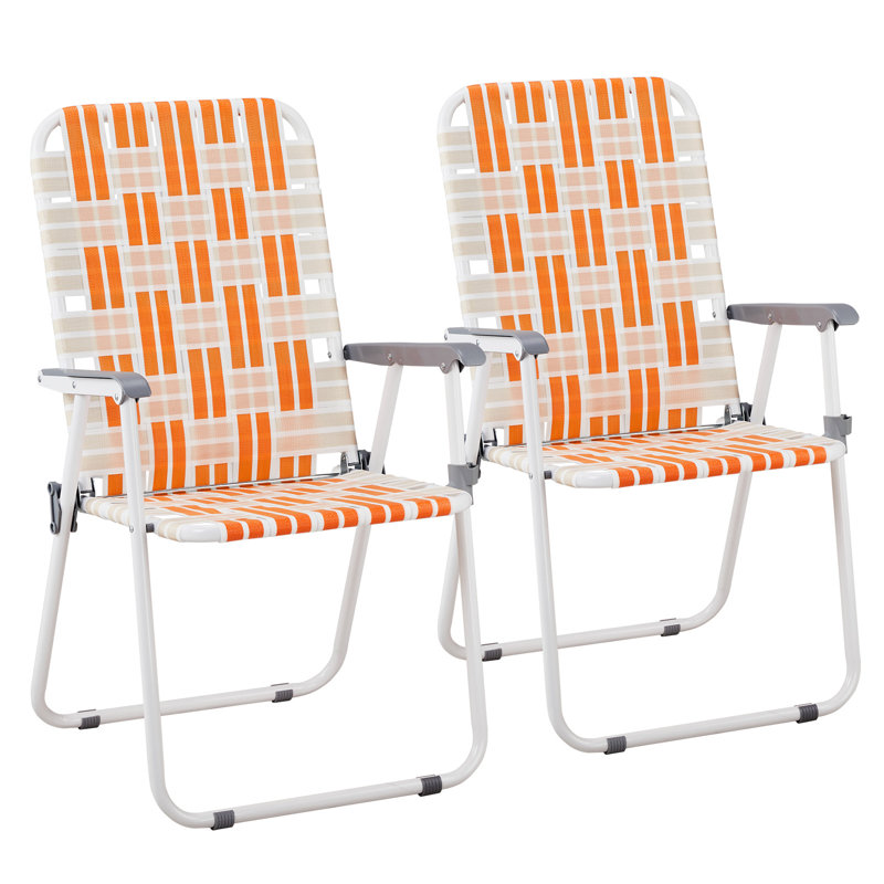Patio Steel Folding Beach Chair (Set Of 2), White/Orange