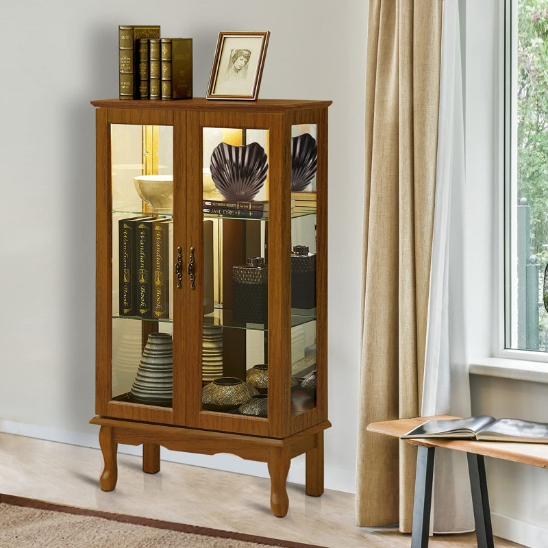 Cabinet Curio avec tablettes réglables et panneau arrière en miroir, Brown
