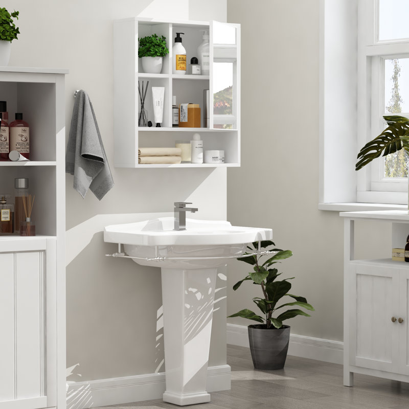Armoire à pharmacie murale avec miroir pour salle de bain, gris, Blanc