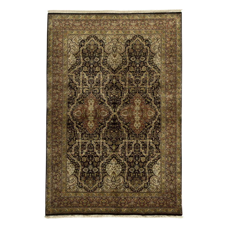 Hand-Knotted High-Quality Black and Red Area Rug