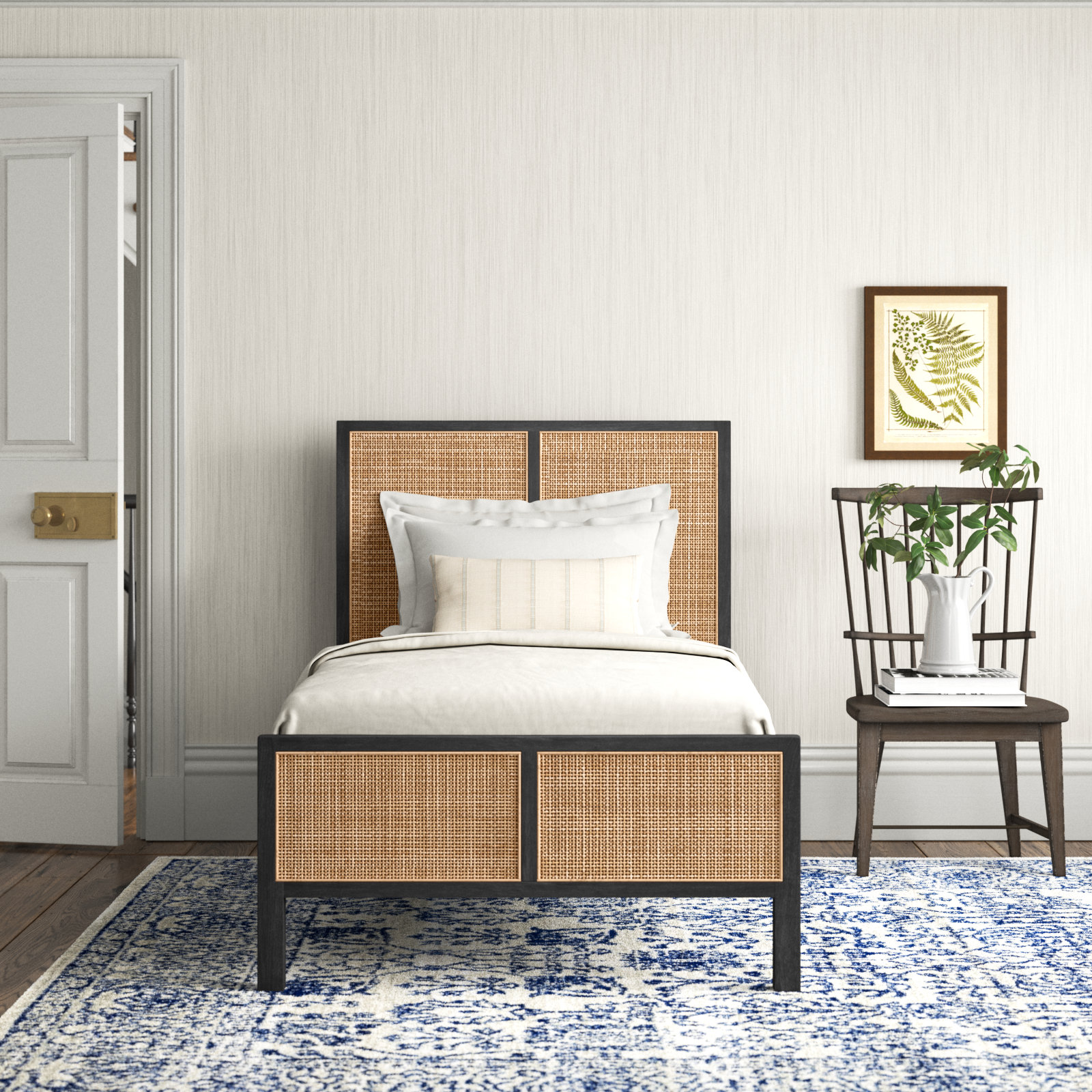 Nellie Cane Bed, Twin, Black Wash