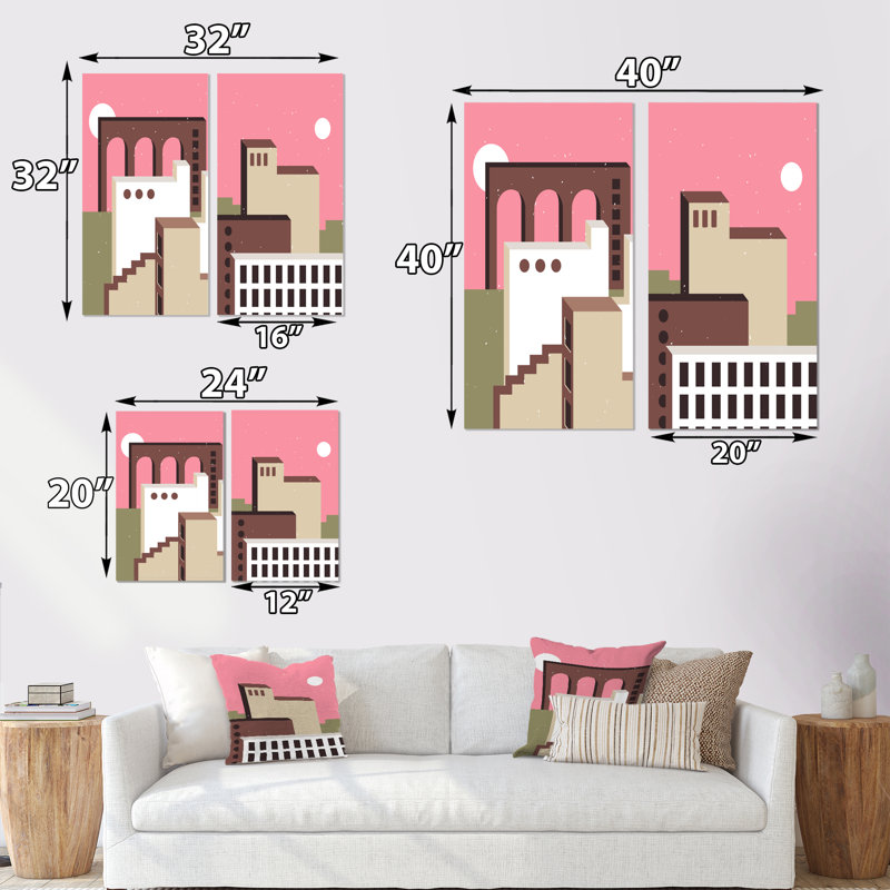 Minimal Abstract Shapes in Retro Colors II - ensemble de 2 impressions, Toile tendue, H 40 po x l 40 po x P 1,5 po
