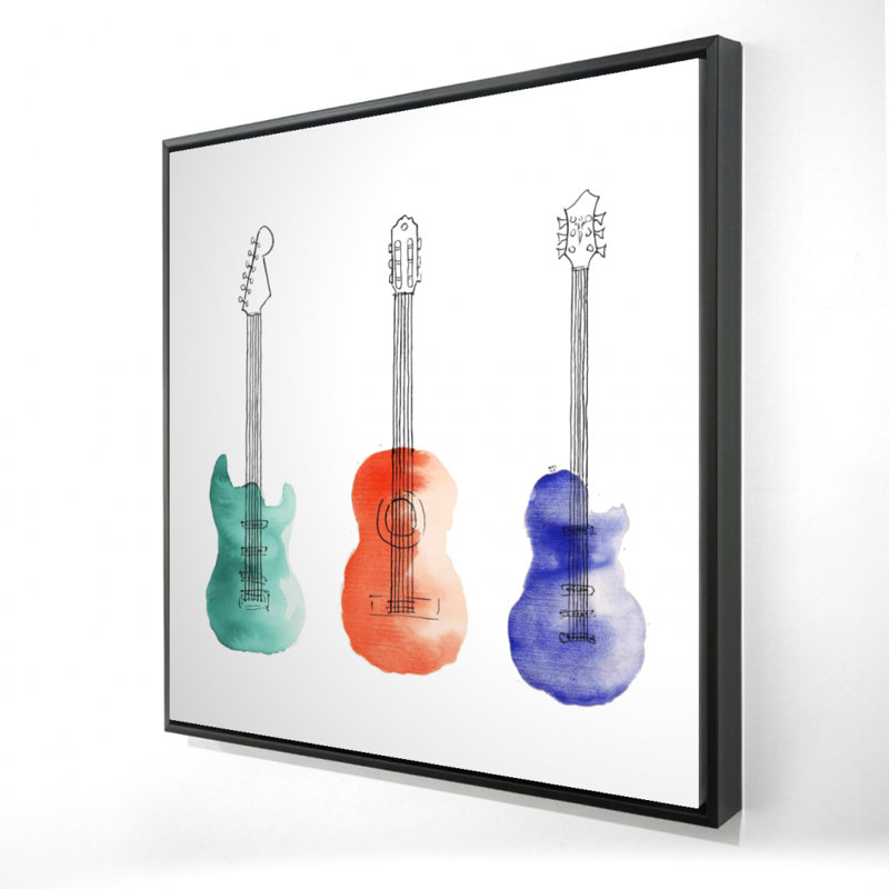 Three Guitars Canvas Art | Musical Home Decor Framed Print