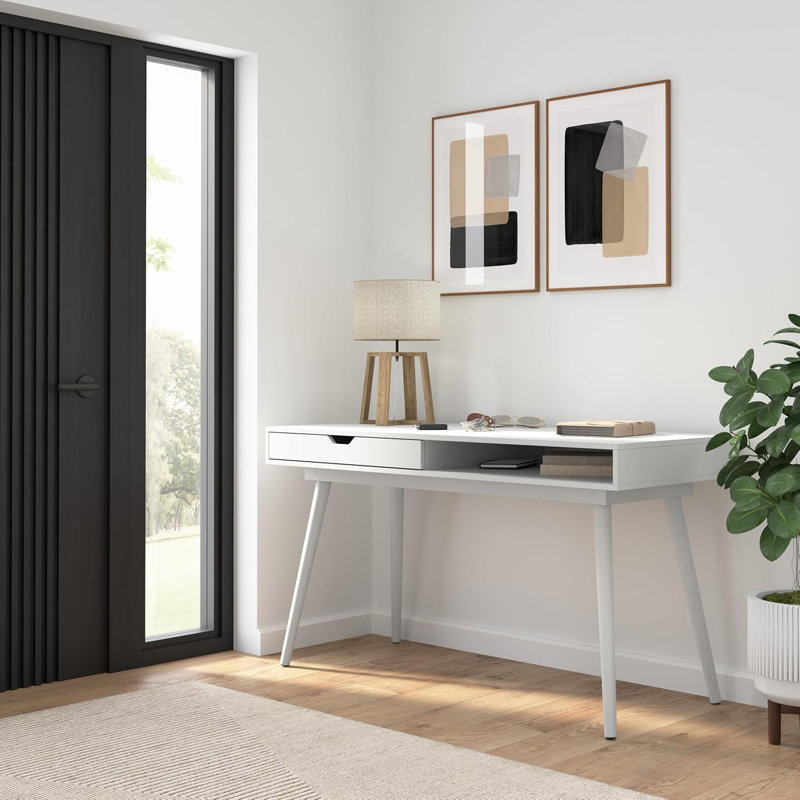 Bureau d'écriture 40 po | Table d'écriture compacte avec rangement, poste de travail pour bureau à domicile ou bureau, Blanc