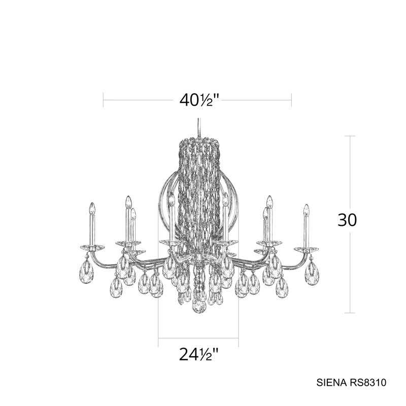 Siena 10 Light 40.5in x 30in Chandelier with Crystal Tusks in Antique Silver with Clear Radiance Crystals, Stainless Steel