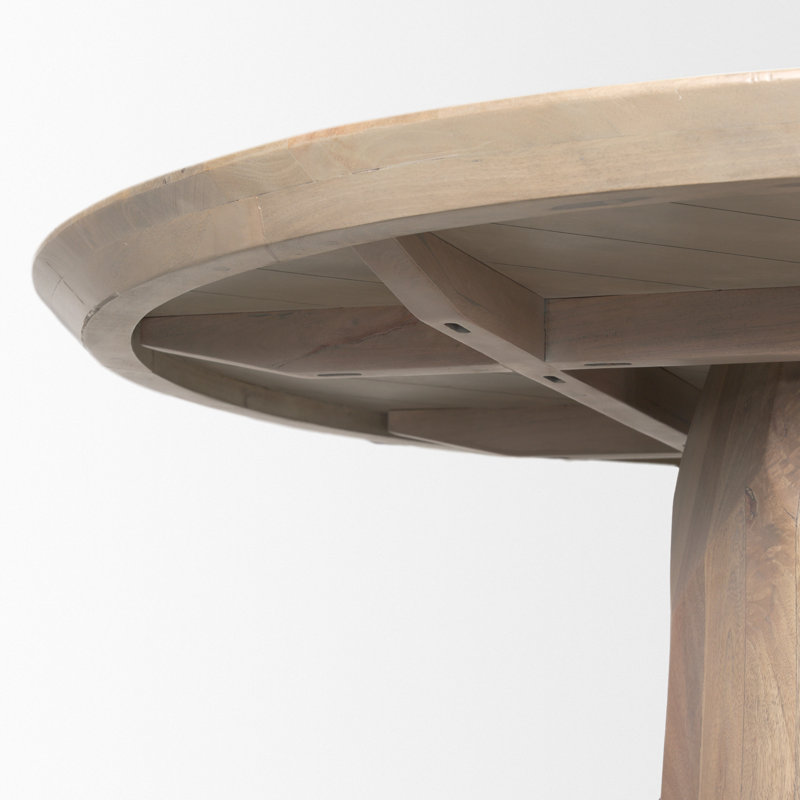 Ab Round Solid Wood Dining Table, Light Brown
