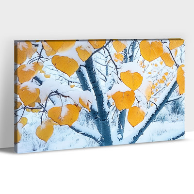 Art mural sur toile grand paysage d'hiver enneigé, impression de peinture arbre doré, art mural nature de Noël, affiche moderne de photos d'hiver, impressions sur toile encadrées prêtes à être accrochées, 24 po x 36 po