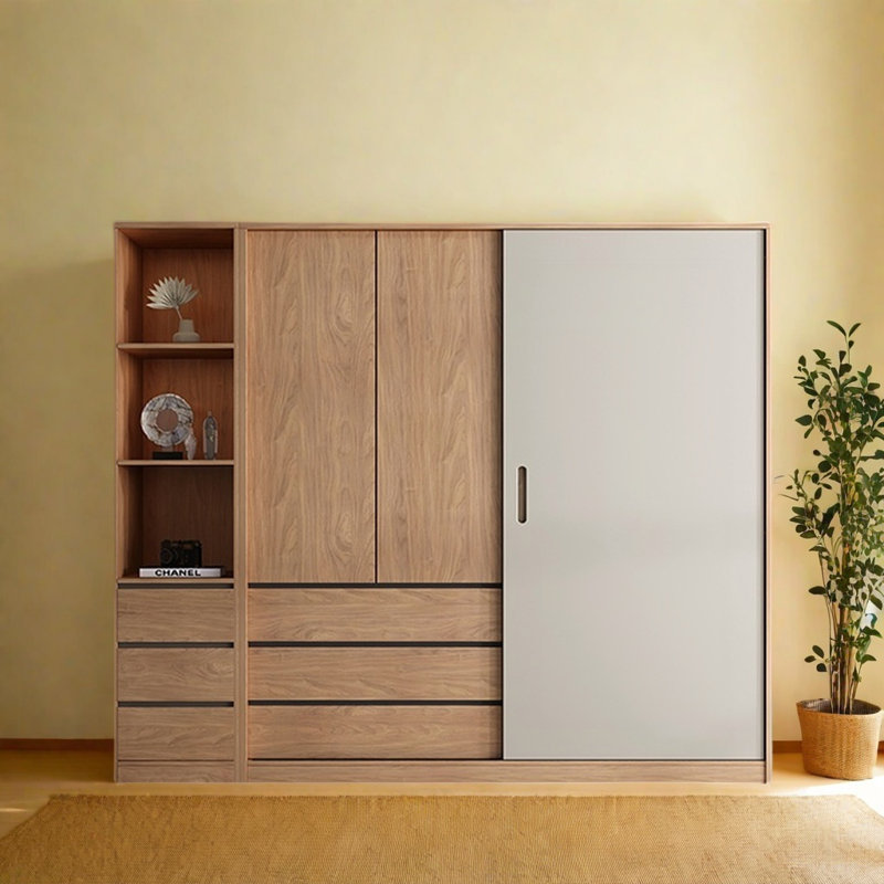 Simple Walnut Color Closet, 83" H x 71" W x 24" D