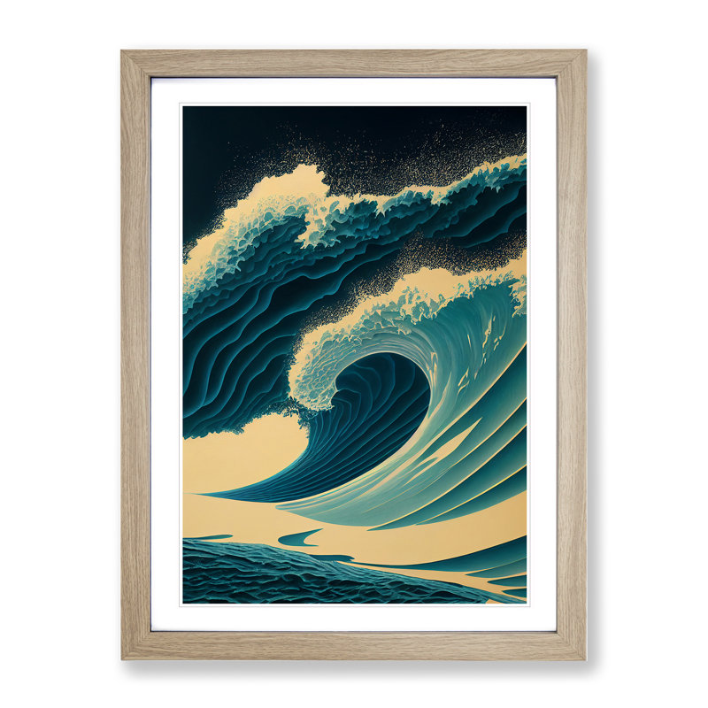 XV1022-3627X Powerful Ocean Wave - Single Picture Frame Print, 46cm H x 34cm W, Oak