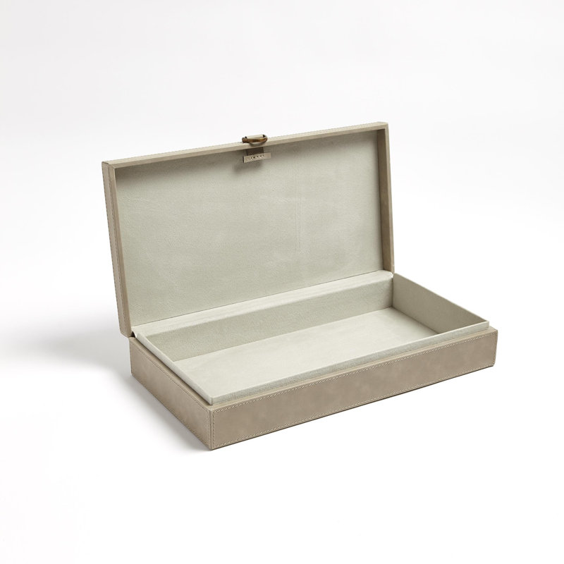 Marbled Leather D Ring Box, Light Gray, 3.25" H x 9" W x 17" D