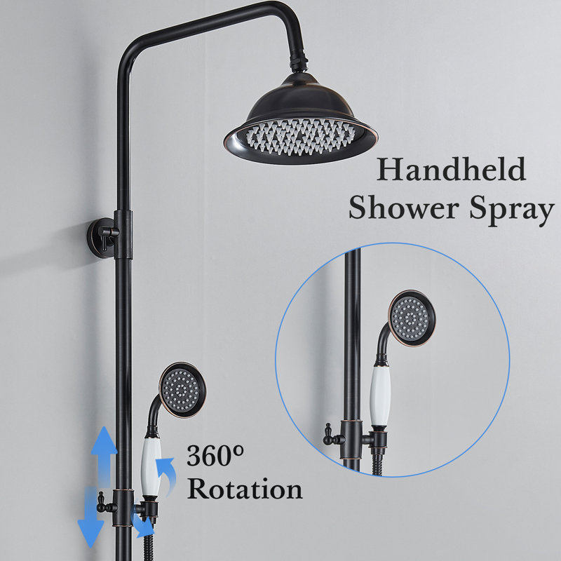 Wall Mounted Shower Faucet System Rainfall Shower Head With Tub Spout, Bronze