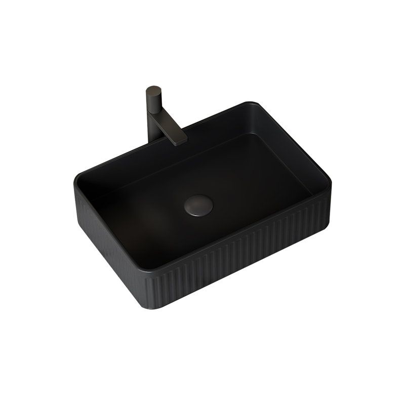 20 Inch Rectangular Black Ceramic Vessel Sink with Striped Texture for Bathroom