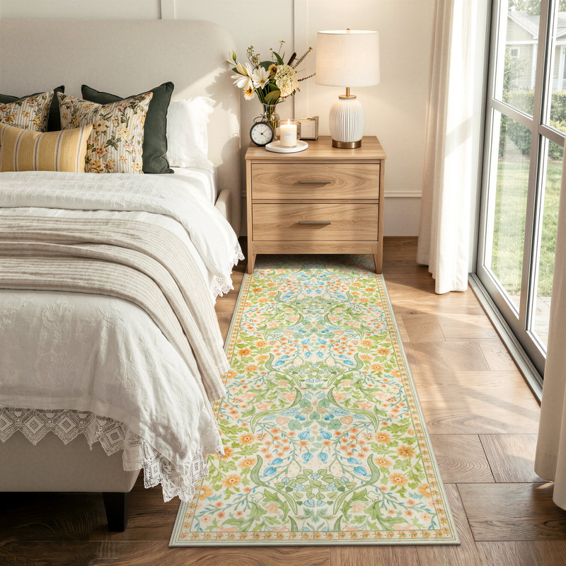 Kaldi Floral Washable Area Rug – Intricate Nature-Inspired Design, Non-Slip Soft Floor Mat for Living Room, Bedroom, and Entryway