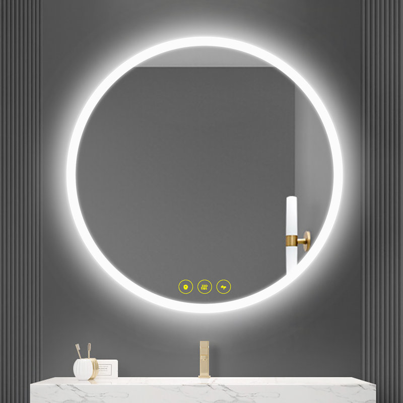 Miroir de salle de bain rond à DEL rétroéclairé Ailsa, 32 po x 32 po
