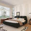 Grand lit plateforme luxueux, tapissier en noir, tête de lit surdimensionnée, convenant à différents styles de matelas Structure en bois massif à coussin souple, choix multiples
