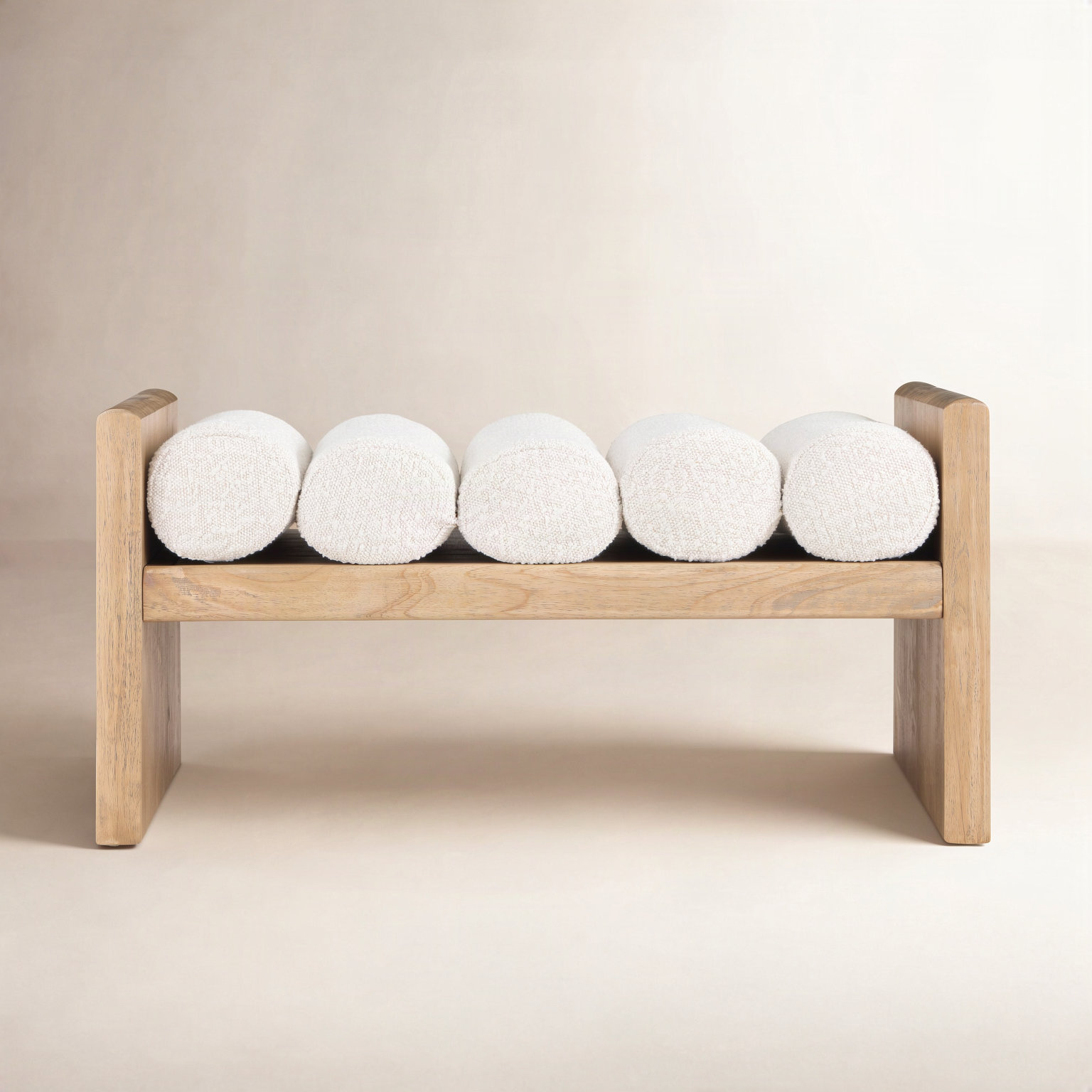 Waverly Bedroom Bench, 18" H x 32" W x 19" D, Cream Boucle Fabric / Natural Finish