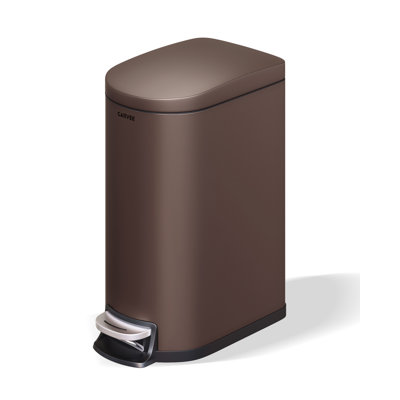 Qeetex 10 Liter / 2.6 Gallon Slim Bathroom Trash Can with Soft-Close Lid, Narrow Stainless Steel Step Garbage Can with Removable Inner Bucket, Dog-Proof Wastebasket for Small Spaces and Office, Brown