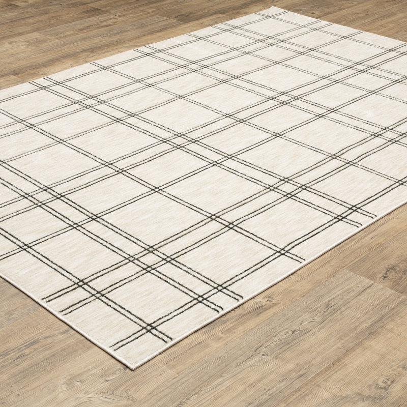 Harlow Geometric Lines Beige/ Black Area Rug, Rectangle 3'3" x 5'