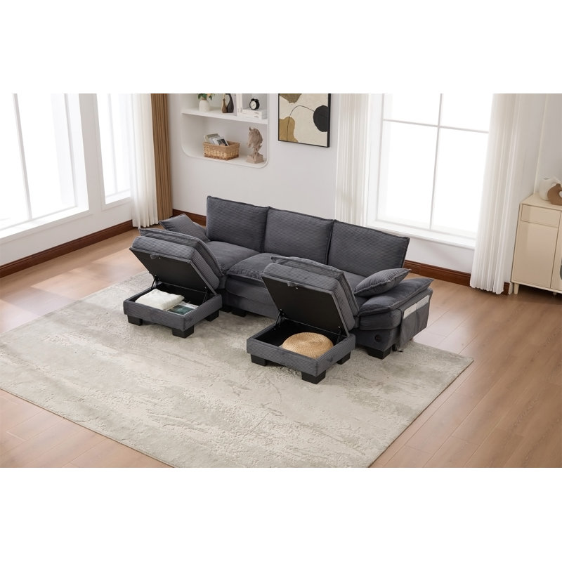 Canapé modulaire modulaire Cloud, L 102,36 po, Velours côtelé gris foncé