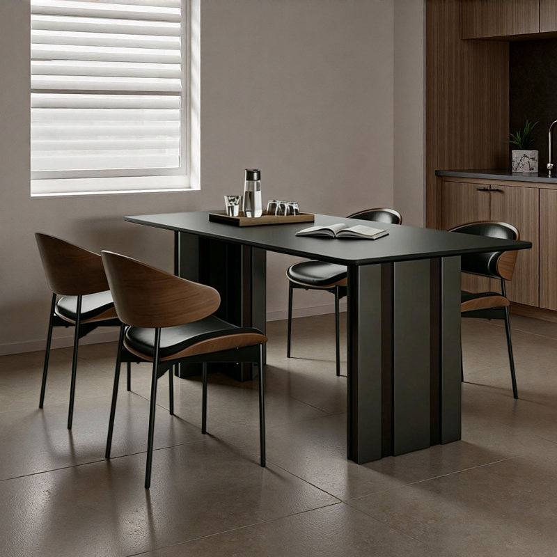 Modern Black Rectangular Dining Table, 29.5" H x 70.9" W x 31.5" D