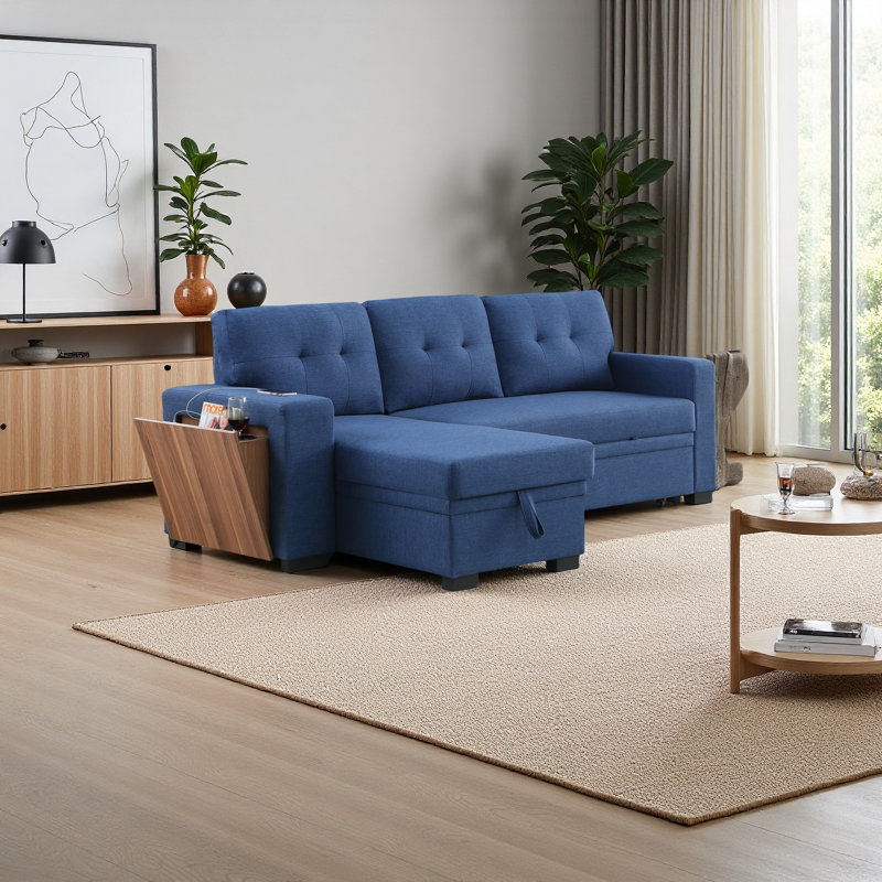 3 - Piece Upholstered Sectional, Blue Linen