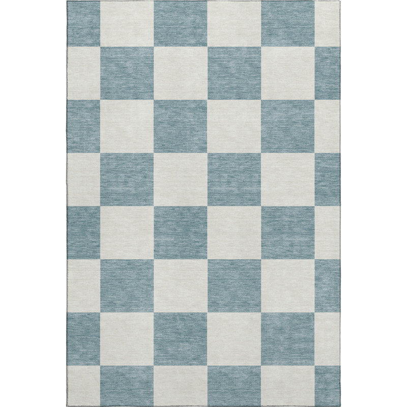 Tapis géométrique lavable à la machine de qualité supérieure Mayfield AMF2345, Bleu sarcelle, 5 pi x 7 pi 6 po
