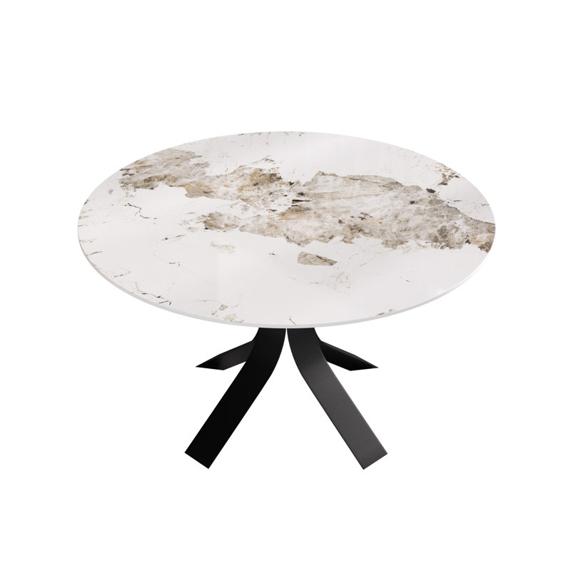 Modern Round Sintered Stone Dining Table, 29.53"H x 53.15"L x 53.15"W, Pandora, Black