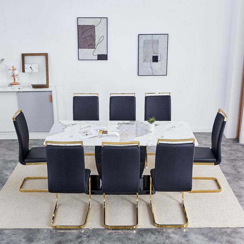 Ensemble de table de salle à manger en verre pour 8, 9 pièces : table, 8 chaises, Noir