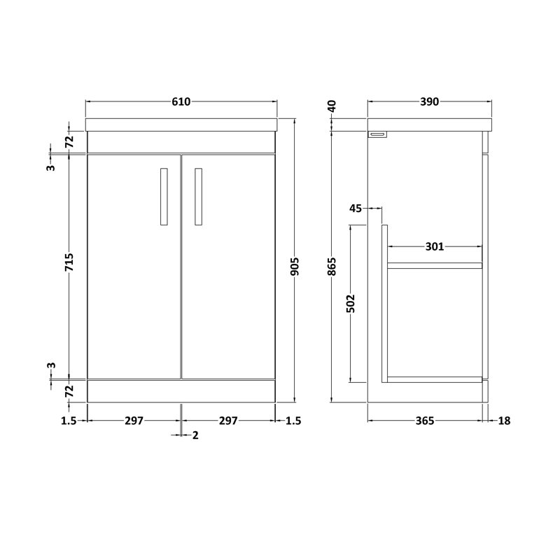 Athena 610mm Single Bathroom Vanity with Integrated Basin, Anthracite Woodgrain