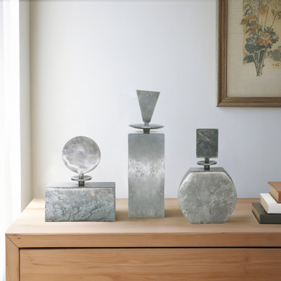 Modern Aluminum Metal Vases with Geometric Sculptural Design for Casual Home Decor, Contemporary Accent Decorative Objects - Set of 3