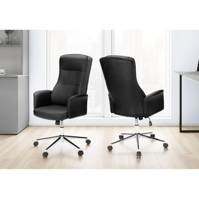 Ergonomic Modern Office Chair With Adjustable Height, , Black Leather Look And Metal Base For Work - Related Comfort Contemporary Swivel Function, On