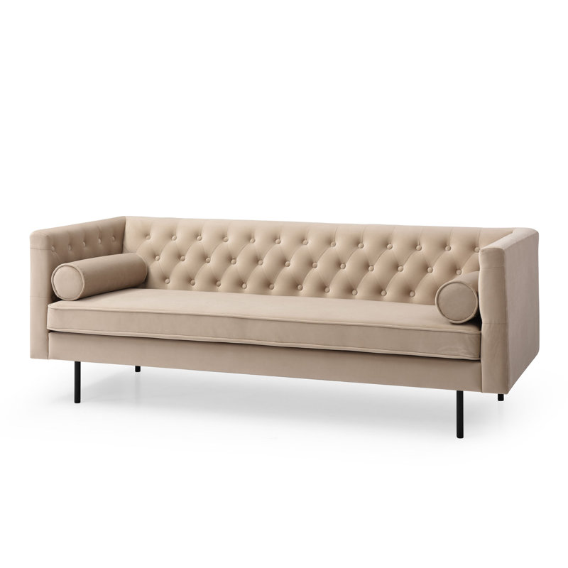 Canapé Chesterfield en velours avec coussins réversibles 79 po Dario, Velours sable