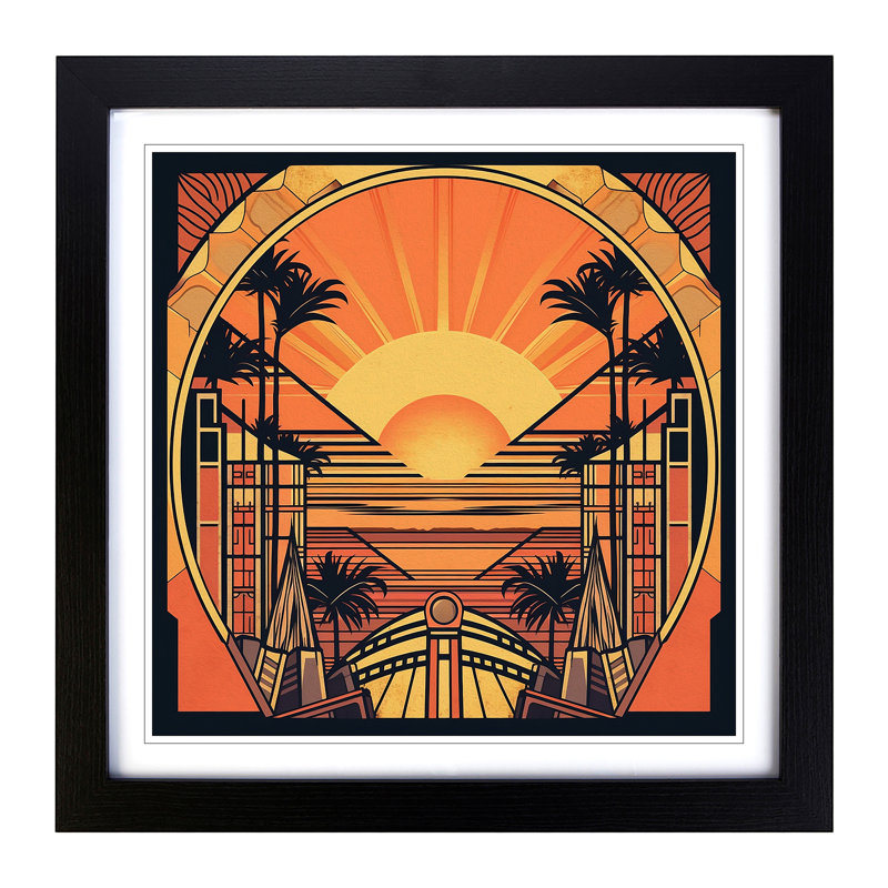 Sunrise Art Deco No.2 - Single Picture Frame Print on Wood, Black