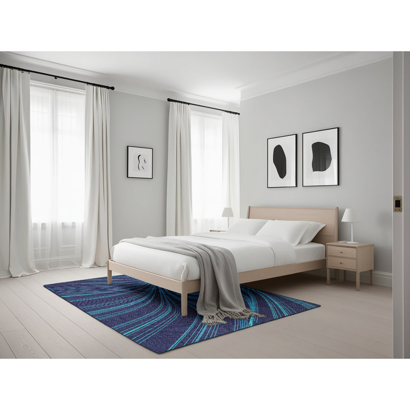 Laine tissée à la machine abstraite et polyester bleu Aqua/mauve Tapis décoratif, Rectangle 5 pi x 7 pi