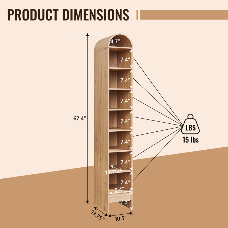 Manufactured Wood Freestanding Bathroom Cabinet, Natural, 67.4" H x 10.5" W x 13.75" D