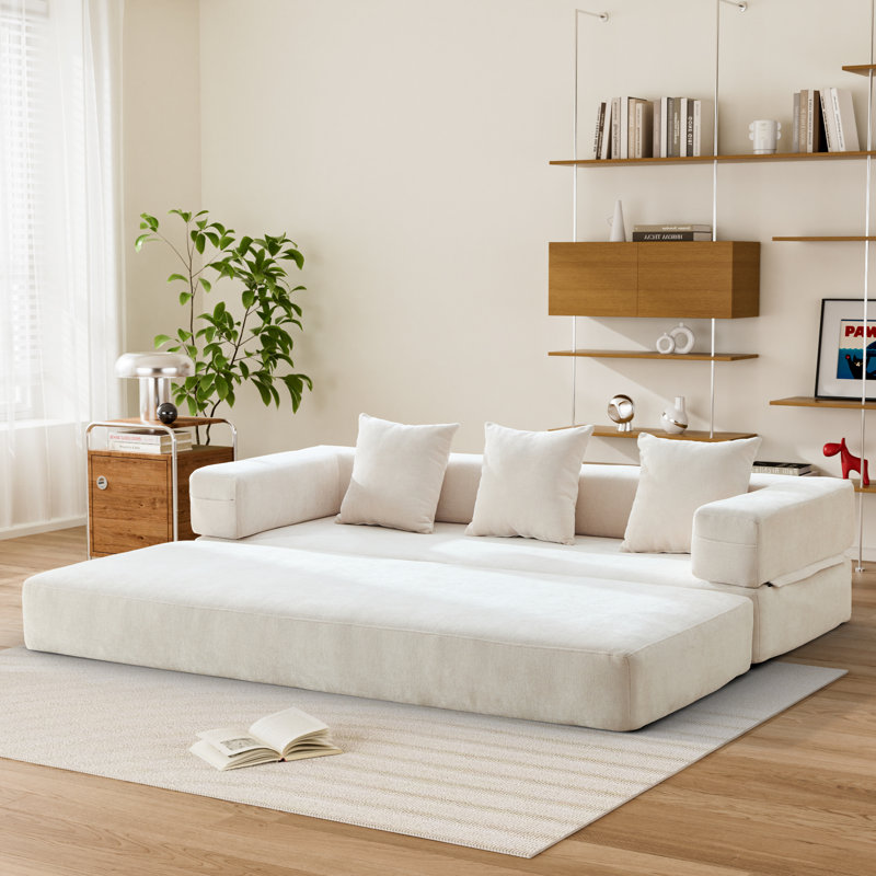Canapé-lit pliant avec coussins Chenille, Beige