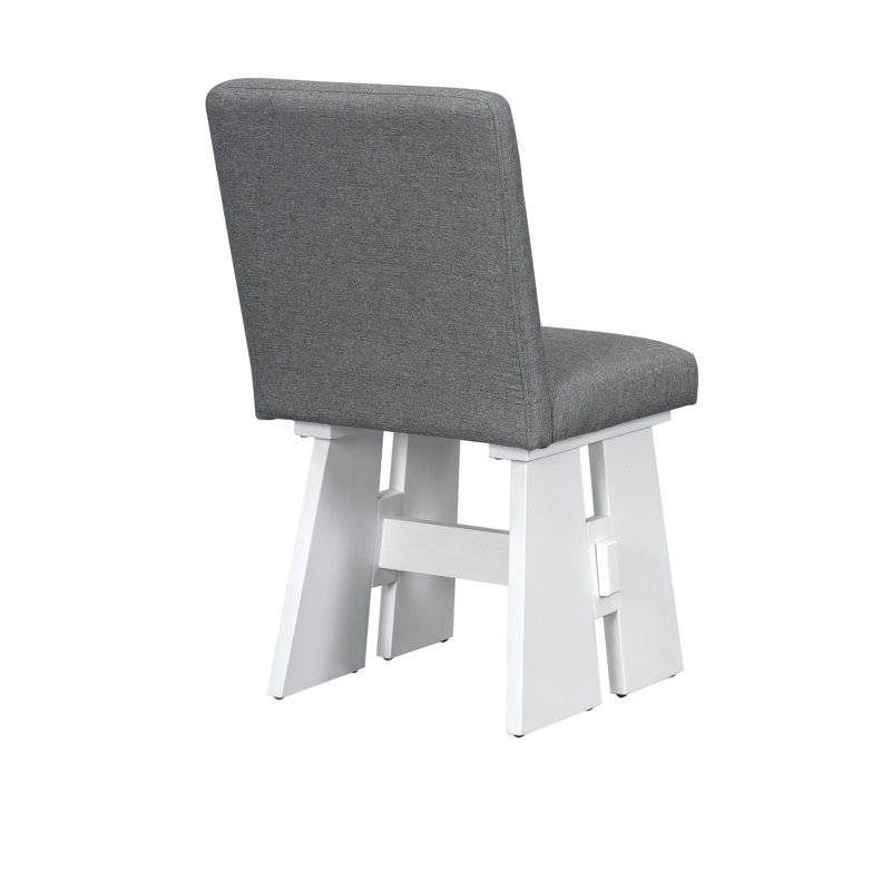 Ensemble de table de salle à manger moderne 7 pièces avec 6 chaises rembourrées, Gris foncé, Blanc