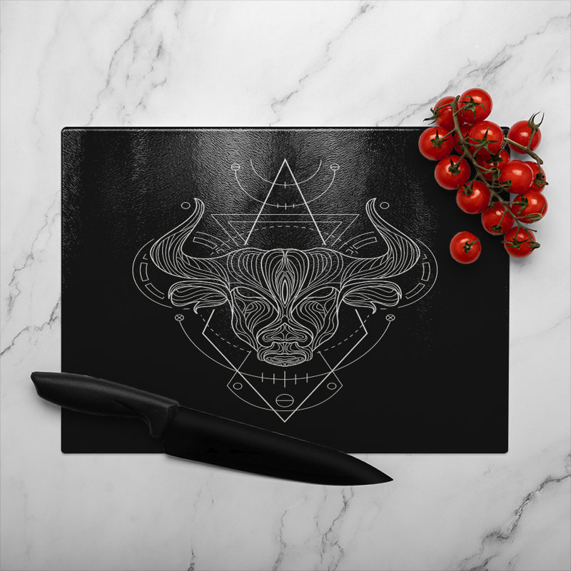 Zodiac Taurus Geometric Dining Glass Chopping Board, 40cm L x 28cm W