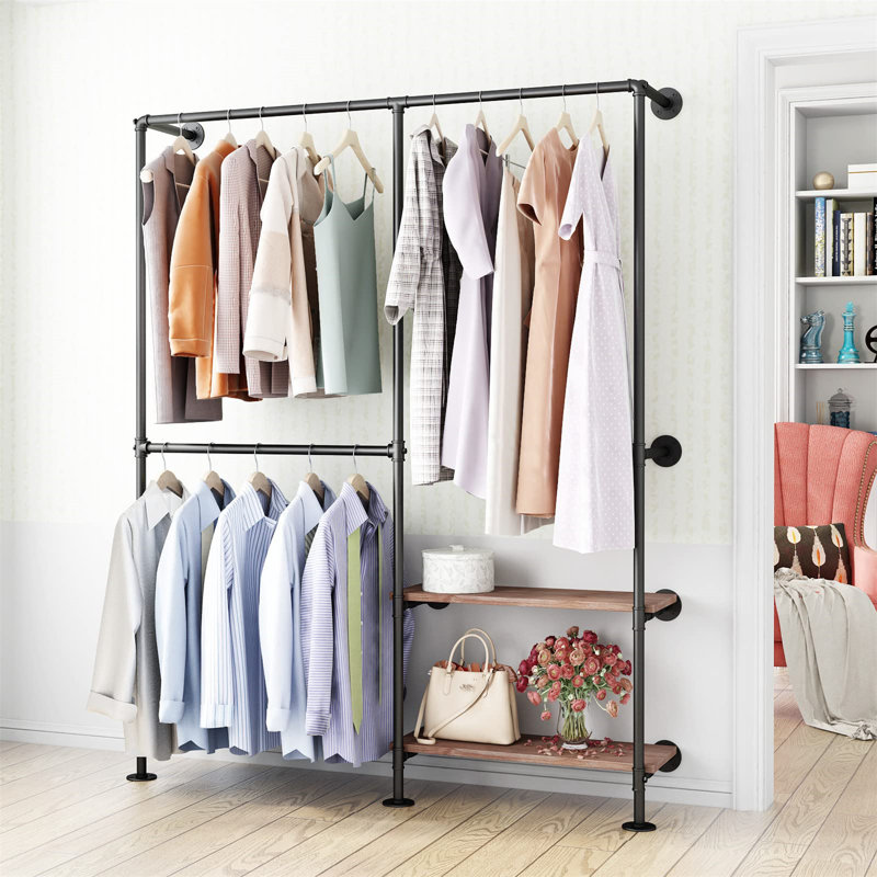 Jitander 62.99'' Adjustable Wall Mounted Clothes Rack, Black