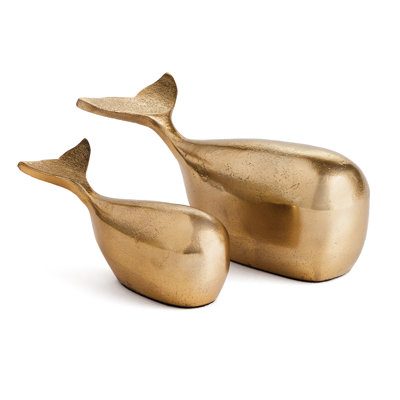 Mariner Aluminum Whale Sculptures in Gold, Set of 2