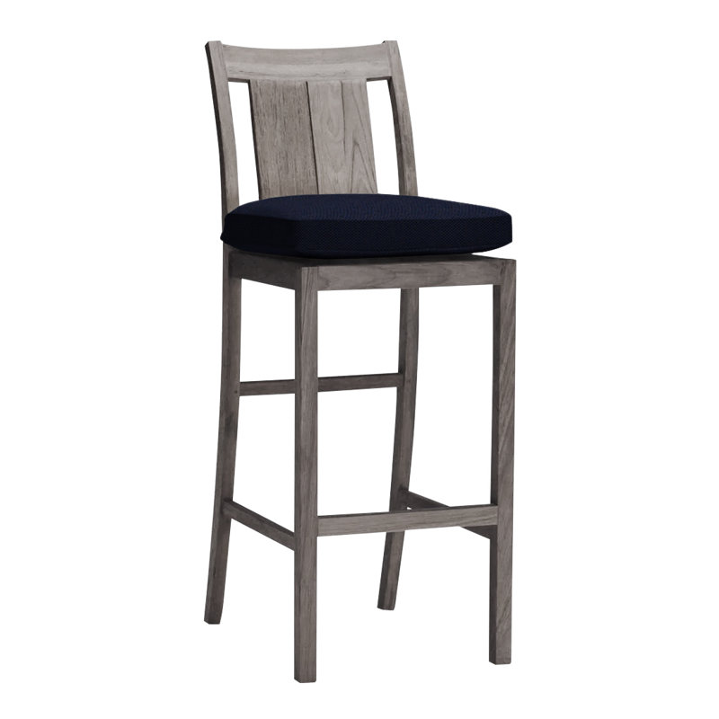 Tabouret de comptoir 24 po Croquet, Pas de soudure, Teck huître, Lin marine