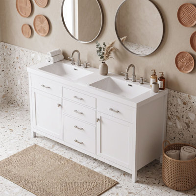 Meuble-lavabo avec lavabo en résine, tiroirs et tablette réglable