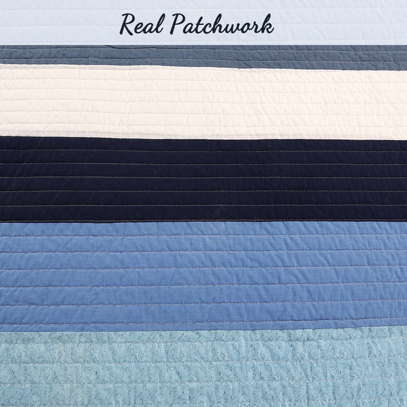 Blue and White Cotton Reversible Queen Quilt Set
