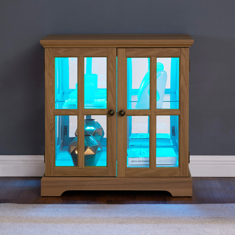 Classic Antique Display Cabinet With Oak Color And Adjustable Shelving Remote-controlled Lighting Shelves