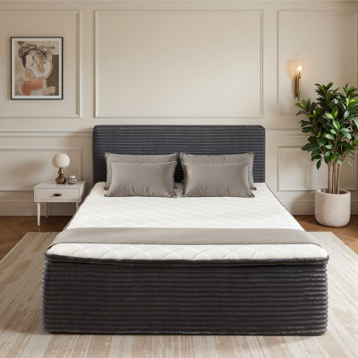 Lit plateforme rembourré tout-en-un avec matelas en mousse