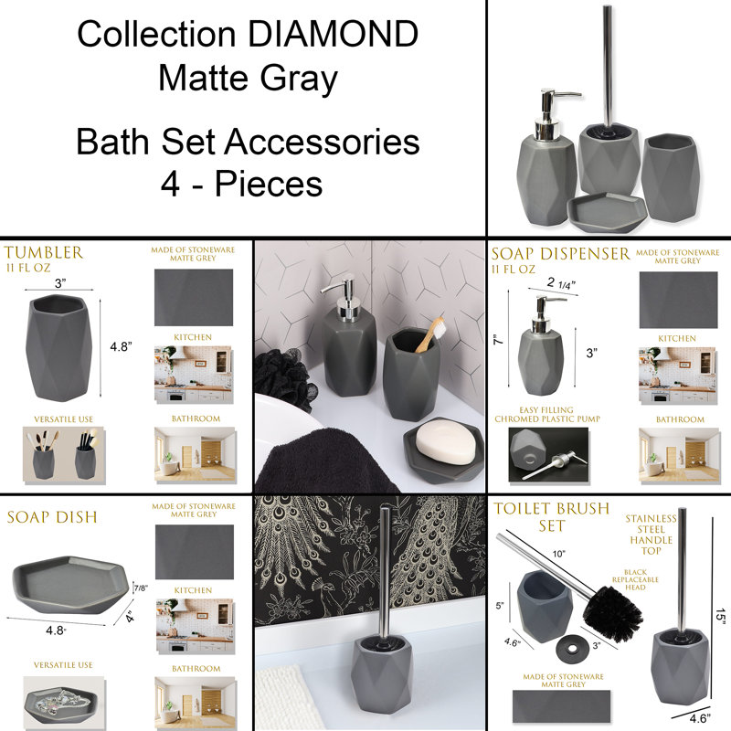 Ceramic / Porcelain Bathroom Accessory Set, Gray
