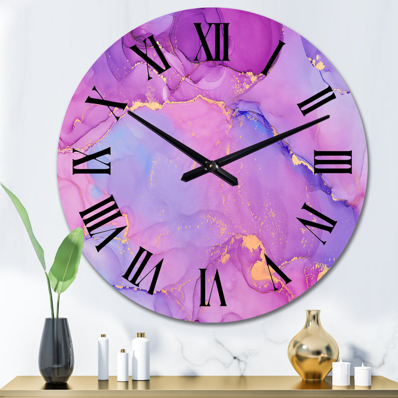 Horloge murale moderne mauve abstraite, fluide et fluide, Surdimensionné
